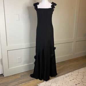 Vintage Frivole Black Ruffled Formal Gown Sz 12 Roses